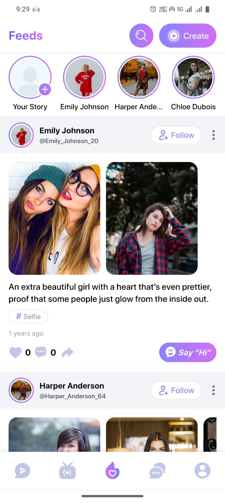 Solo Live feeds and stories screen